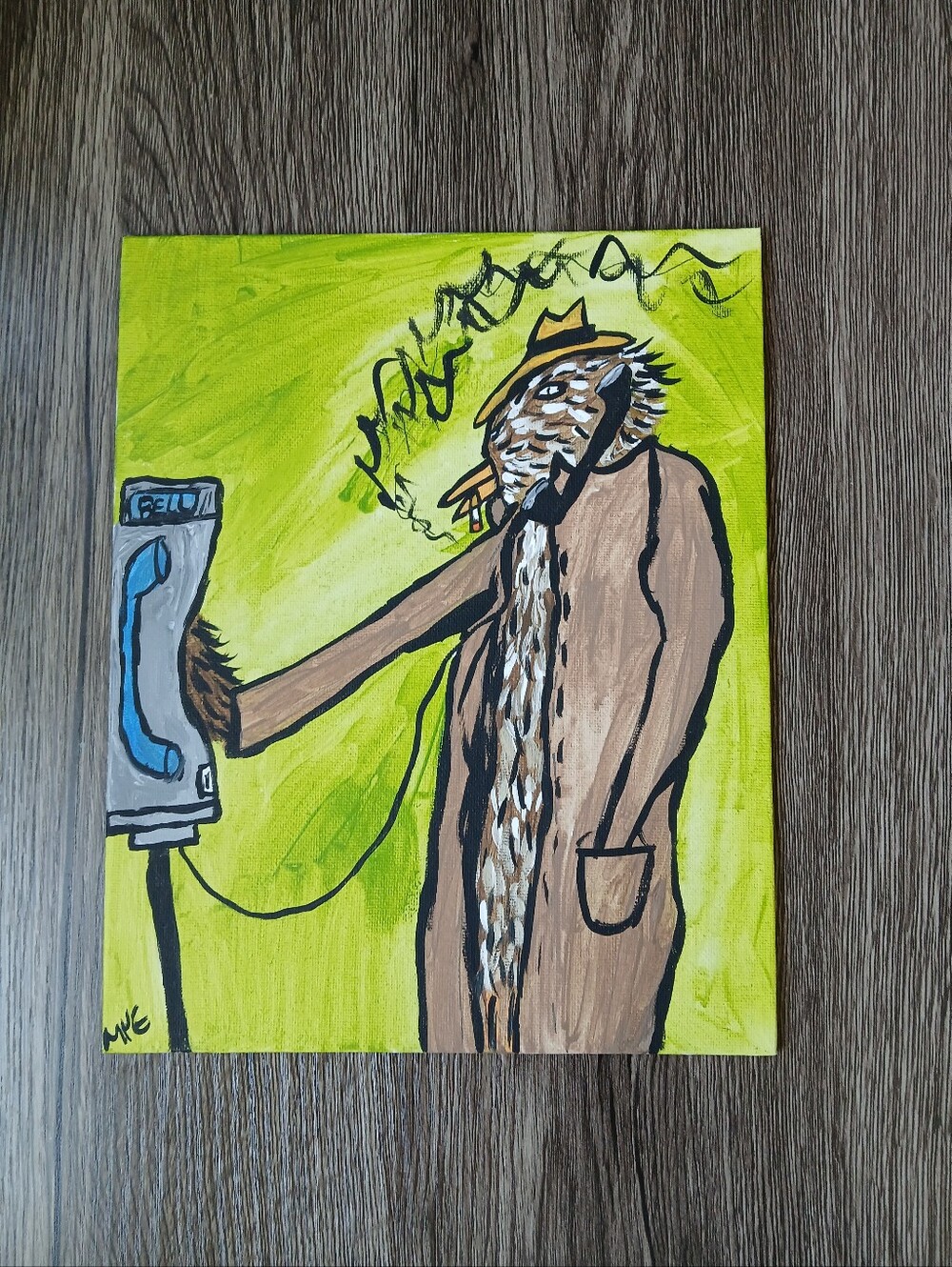 Bird Using Pay Phone Painting - Picture 4 of 10